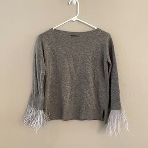 J.Crew Feather Sleeve Gray Crew Neck Sweater